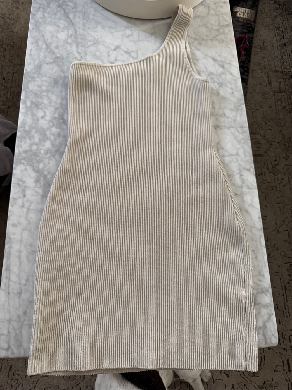 Aritzia Babaton sculpt knit One-Shoulder Ribbed Knit mini Dress - Cream M